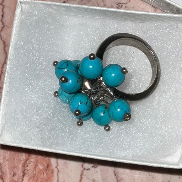 Cha Cha Silver-Tone and Faux Turquoise Ring Size 5 - Picture 3 of 12